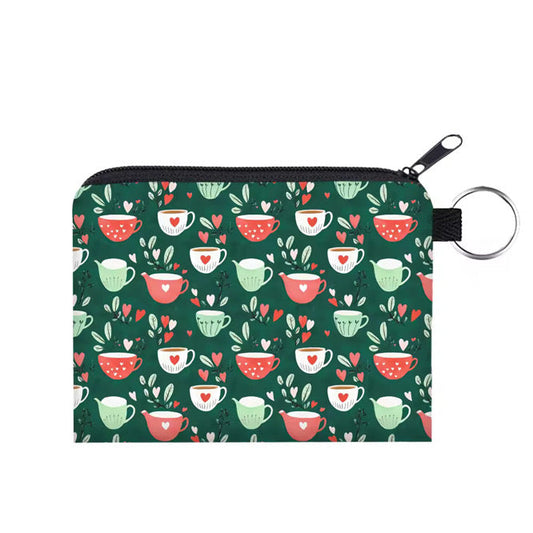 Mini Pouch - Tea Cups on Green