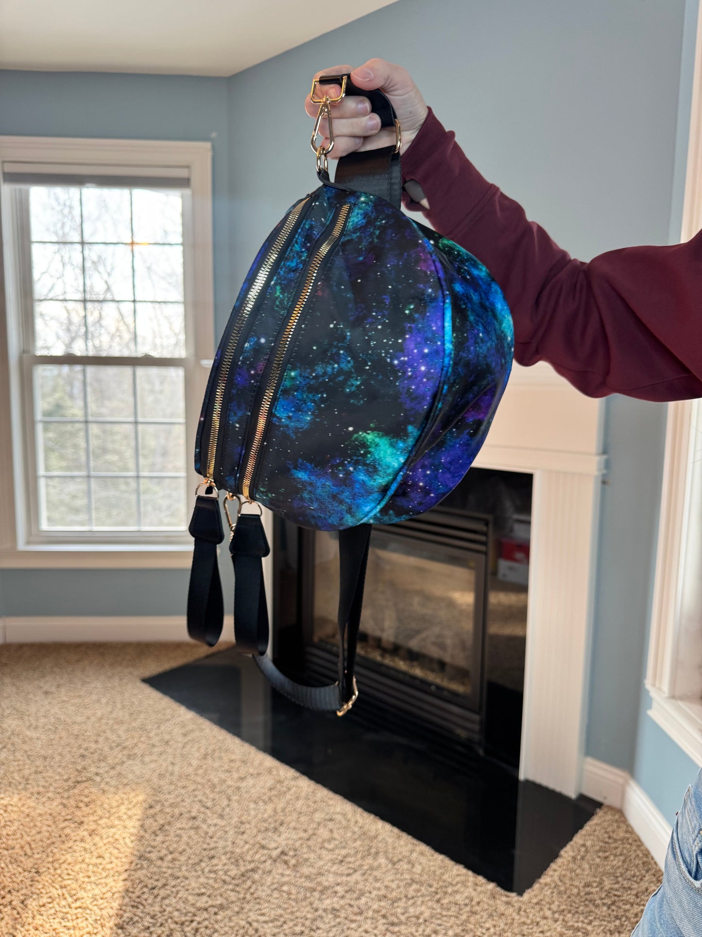 The Roni Nylon Crossbody - Blue Green Purple Galaxy