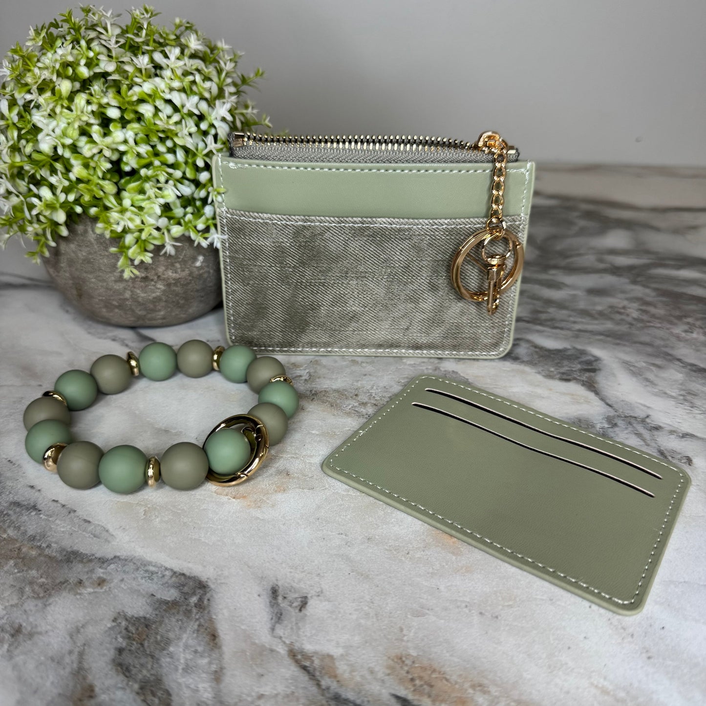 Denim Suede Bracelet Keychain & Card Holder Wallet - PREORDER 9/18-9/21