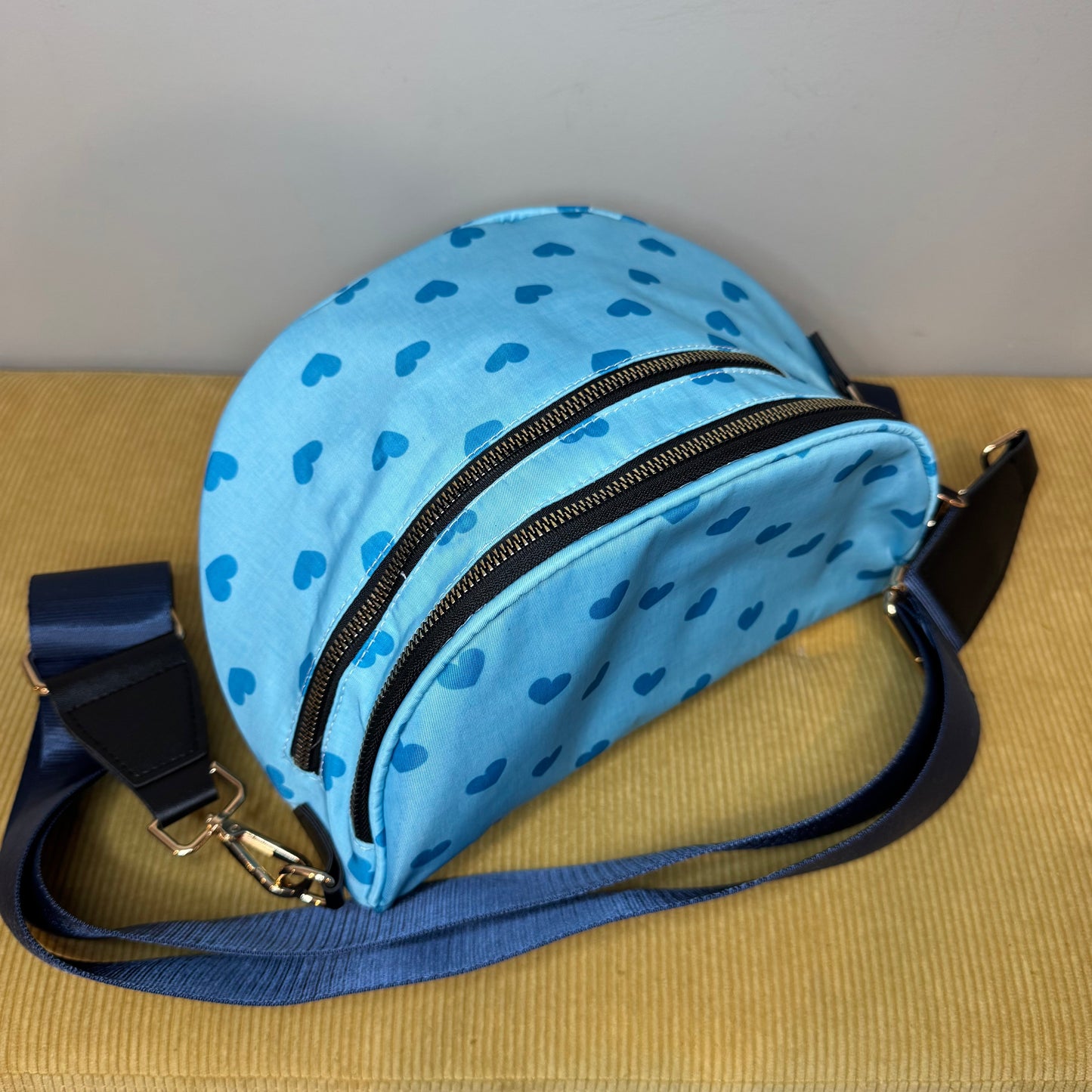 The Roni Nylon Crossbody - Light Blue Hearts