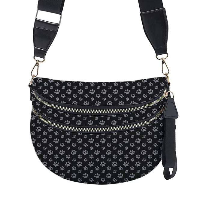 The Roni Nylon Crossbody - Black & Grey Paw