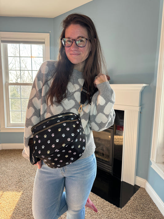 The Roni Nylon Crossbody - Paw Print Pastel
