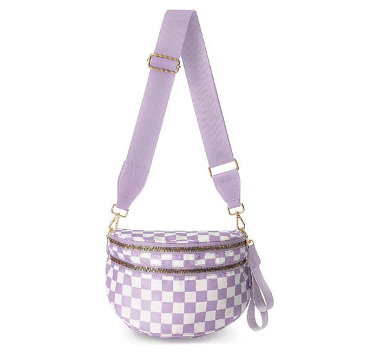 The Roni Nylon Crossbody - Checkered Light Purple