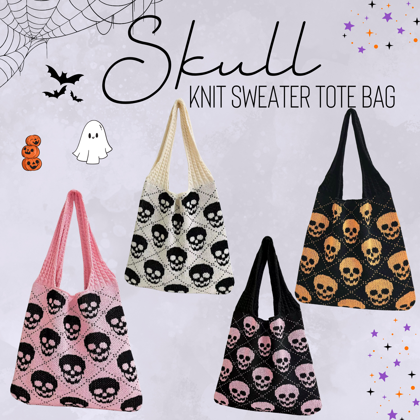 Tote Bag - Knit Sweater - Halloween Skull - PREORDER