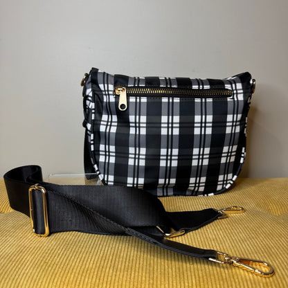 Roni - Nylon Crossbody - Black & White Plaid