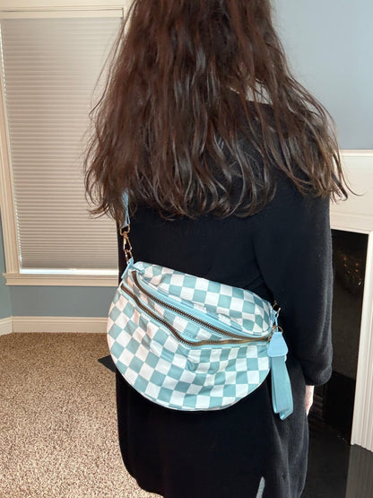 The Roni Nylon Crossbody - Checkered Aqua