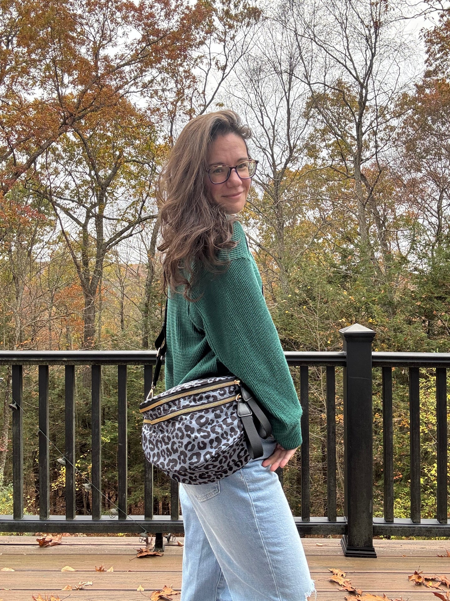 The Roni Nylon Crossbody - Animal Print Grey with Black