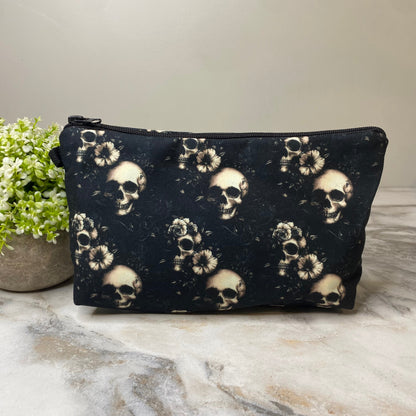 Pouch - Halloween Fall - Black Floral Skull