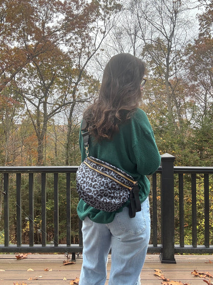 The Roni Nylon Crossbody - Animal Print Grey with Black