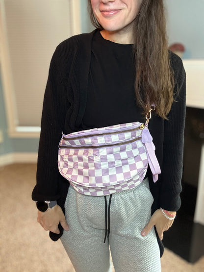 The Roni Nylon Crossbody - Checkered Light Purple