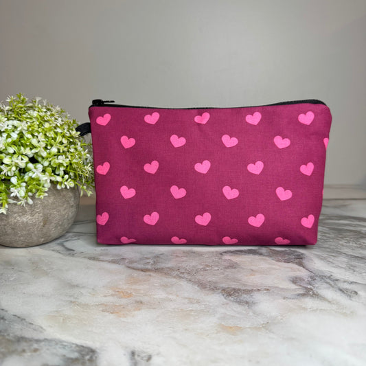 Pouch - Valentine’s Day - Maroon Dark Pink Hearts