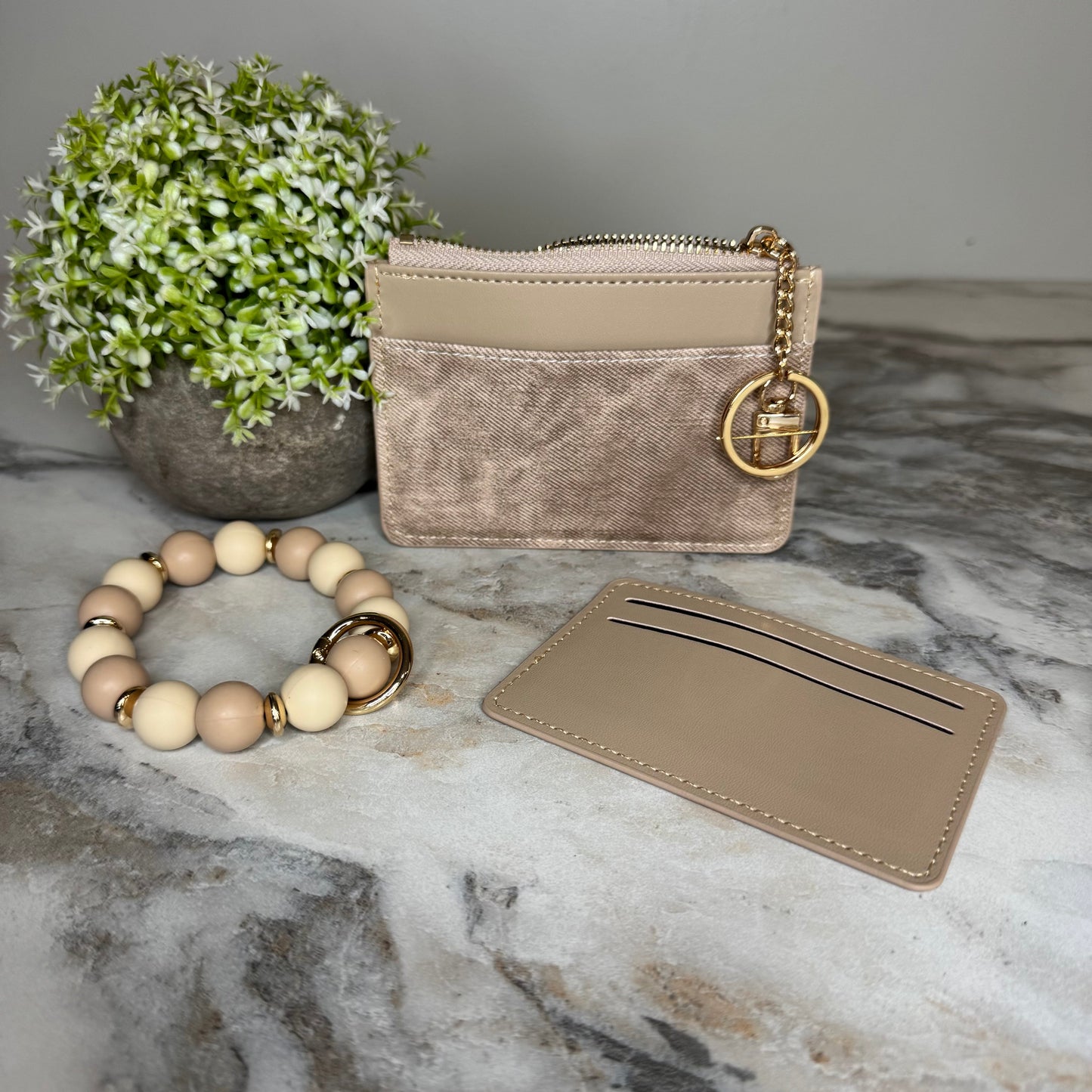 Denim Suede Bracelet Keychain & Card Holder Wallet - PREORDER 9/18-9/21
