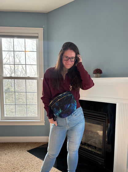 The Roni Nylon Crossbody - Blue Green Purple Galaxy