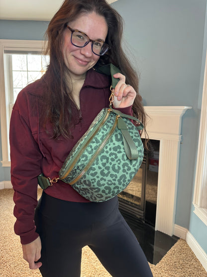 The Roni Nylon Crossbody - Animal Print Dark Green
