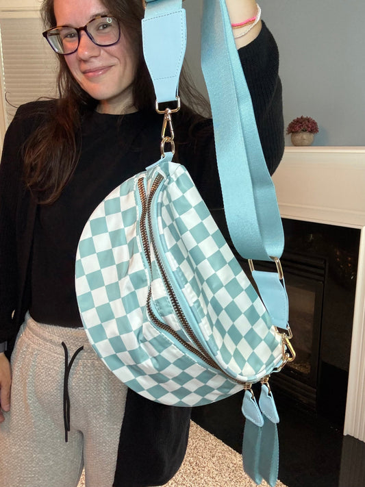 The Roni Nylon Crossbody - Checkered Aqua