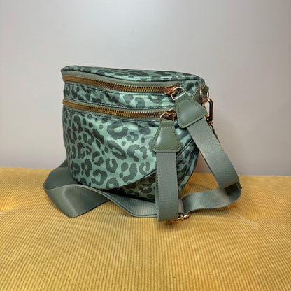 The Roni Nylon Crossbody - Animal Print Dark Green - PREORDER