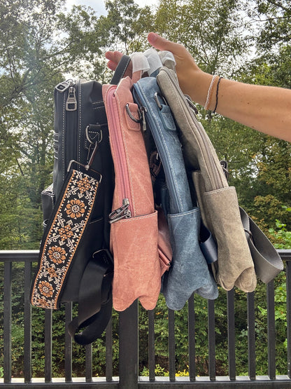 Denim Suede Brooke Backpack + Pouch
