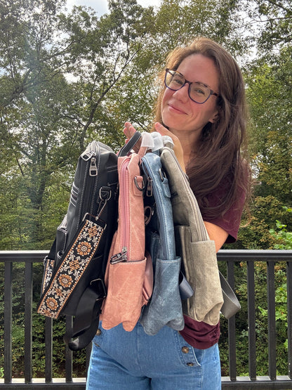 Denim Suede Brooke Backpack + Pouch