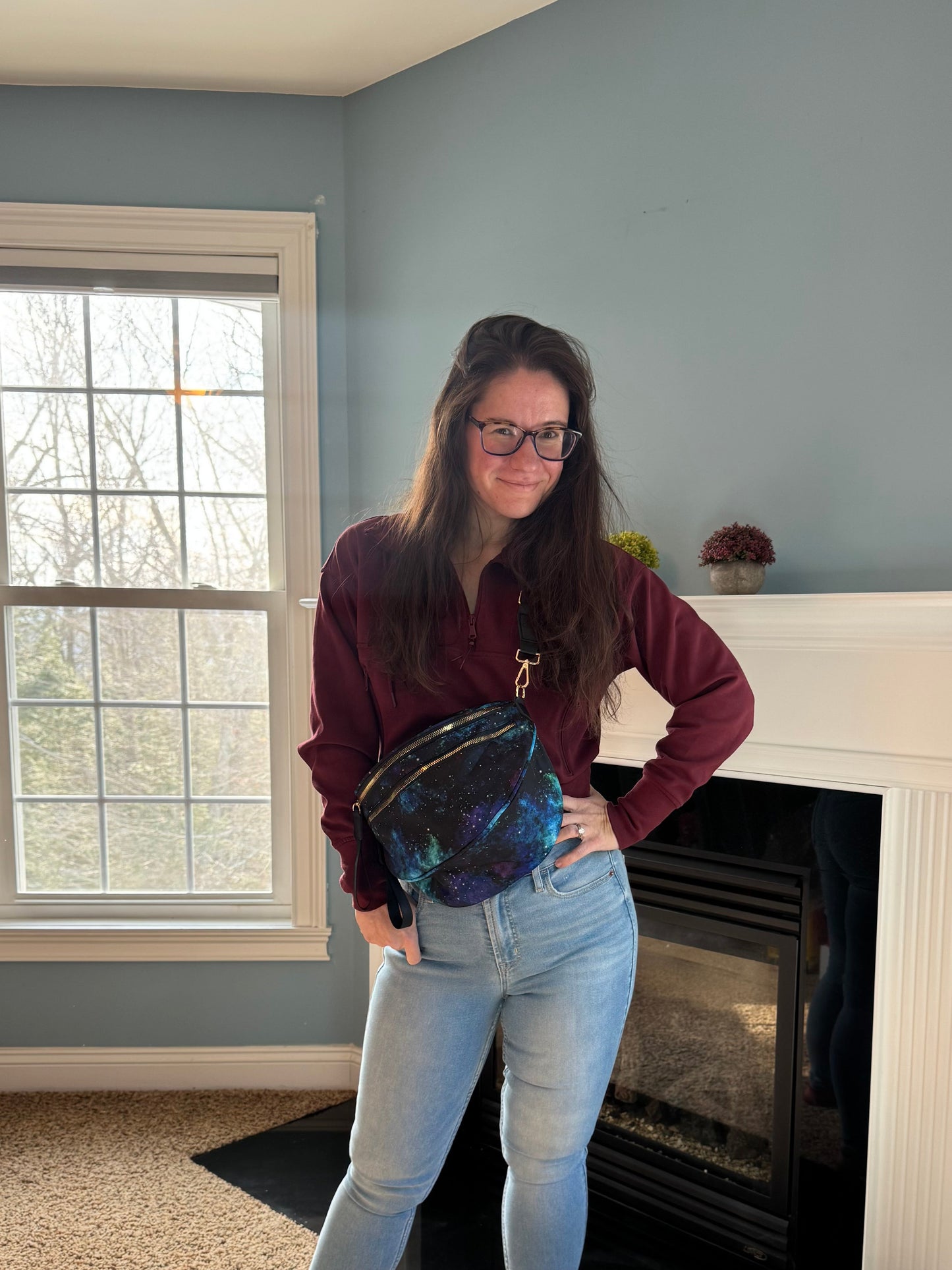 The Roni Nylon Crossbody - Blue Green Purple Galaxy