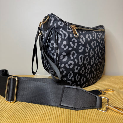 Roni - Nylon Crossbody - Black & Grey Animal
