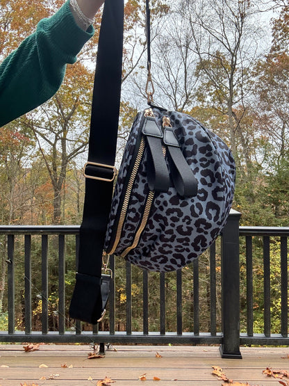 The Roni Nylon Crossbody - Animal Print Grey with Black