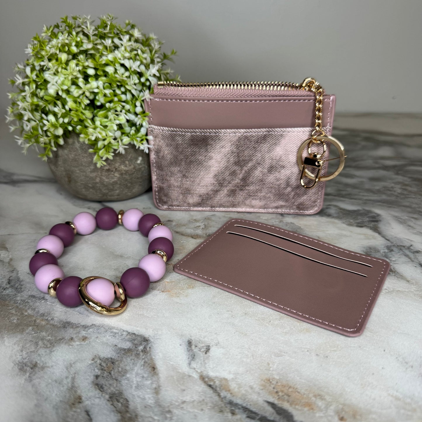 Denim Suede Bracelet Keychain & Card Holder Wallet - PREORDER 9/18-9/21