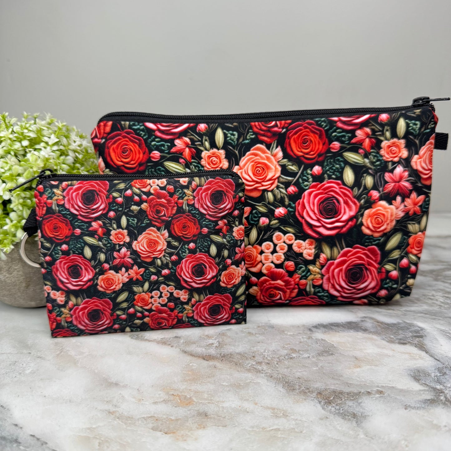 Mini Backpack, Pouch, & Mini Pouch Bundled Set - Embroidery Rose Floral