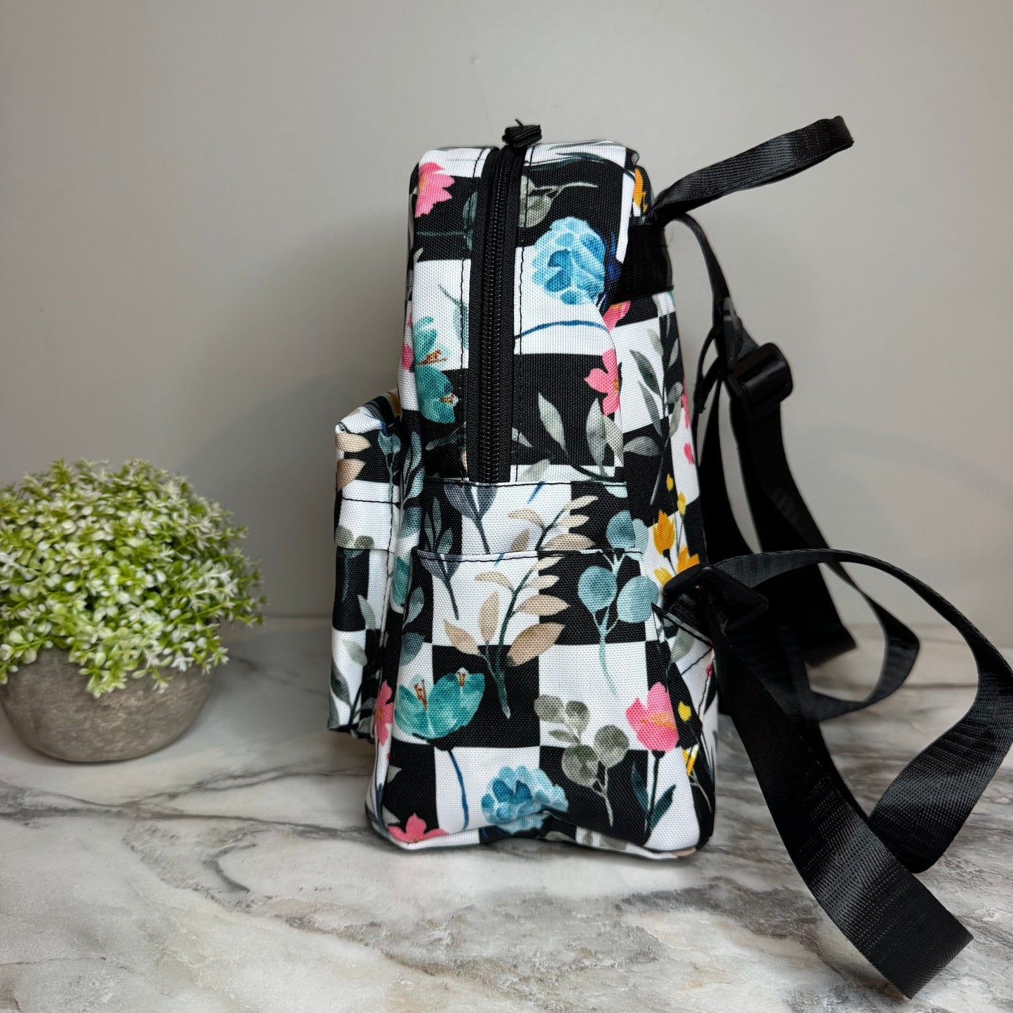 Mini Backpack - Floral Checker