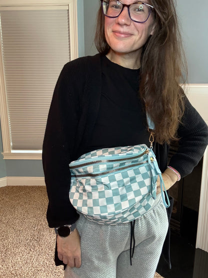 The Roni Nylon Crossbody - Checkered Aqua
