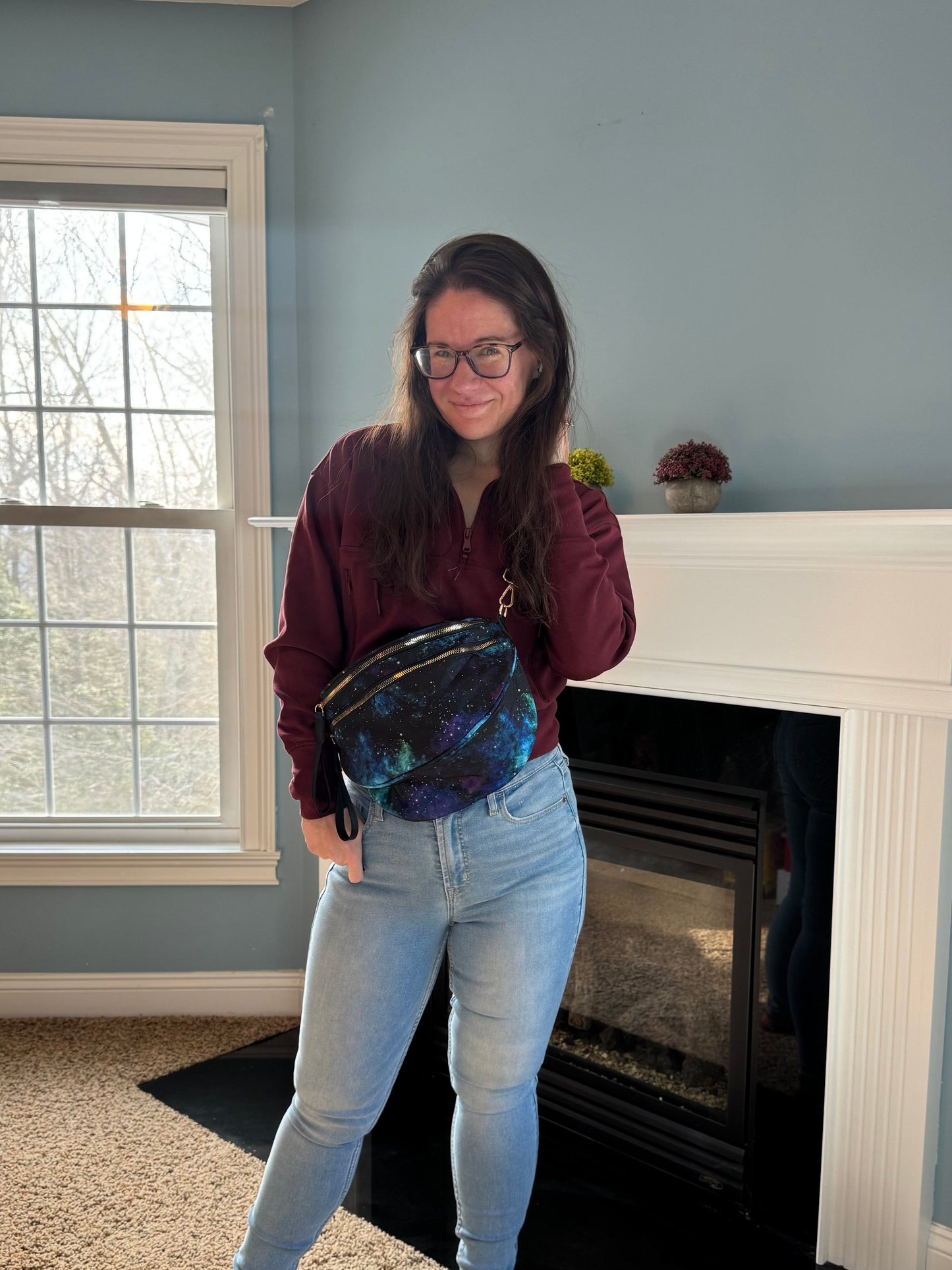 The Roni Nylon Crossbody - Blue Green Purple Galaxy