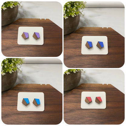Wooden Stud Earrings - Pentagon