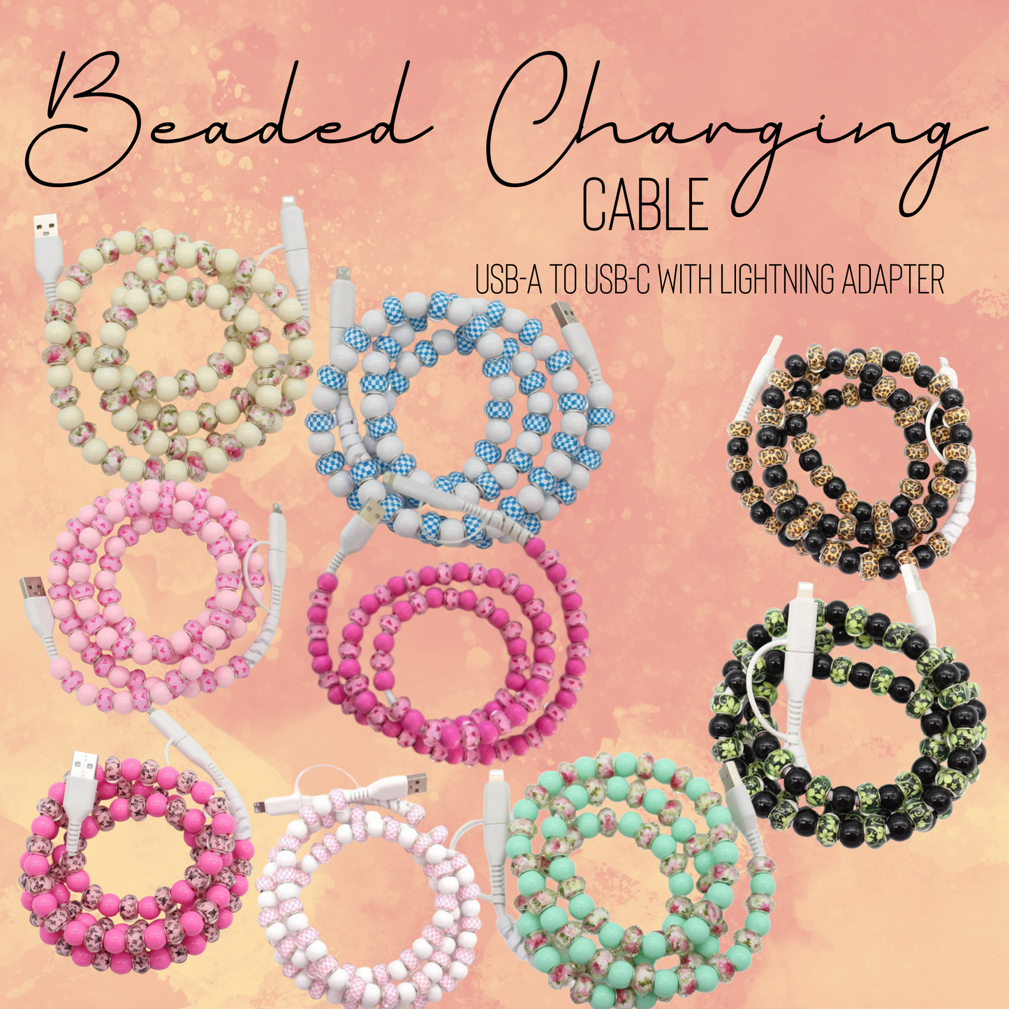 Charging Cord - Beaded - Clear Design - PREORDER